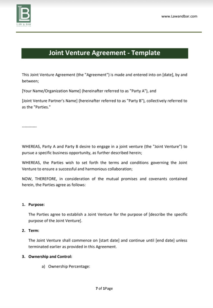 printable joint venture agreement  template  lawbar joint venture agreement contract template excel