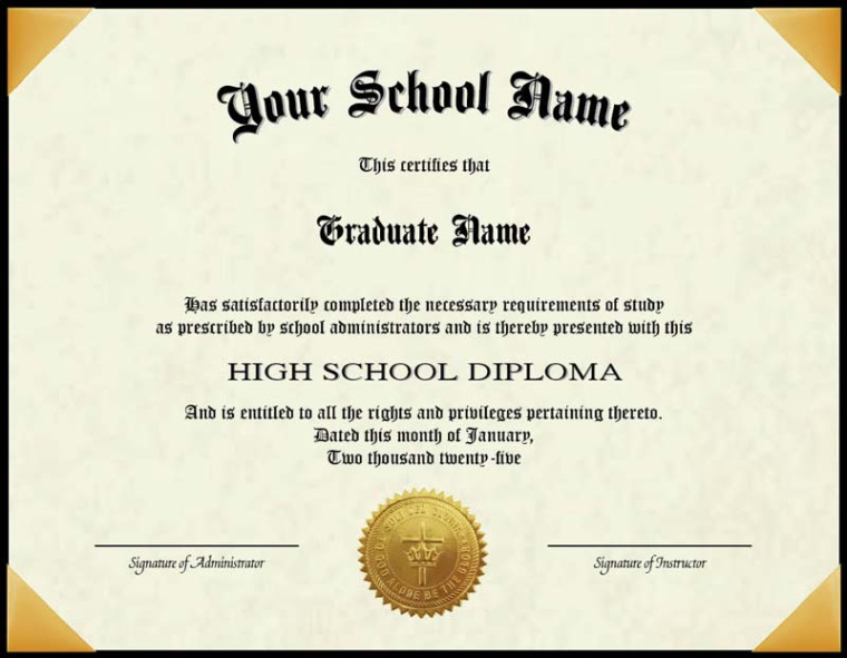 Blank High School Diploma Certificate Template Sample