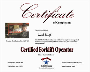 Forklift Truck Training Certificate Template Word