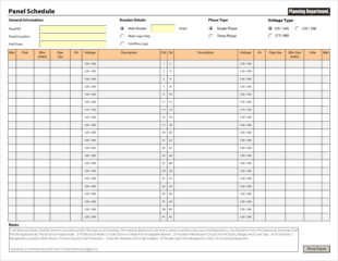 Free Printable Residential Electrical Panel Schedule Template Word
